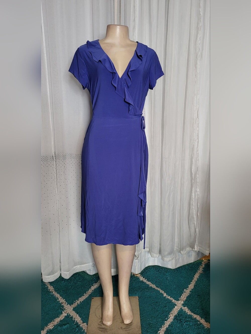 Elegant Royal Blue Ruffle Wrap Dress
